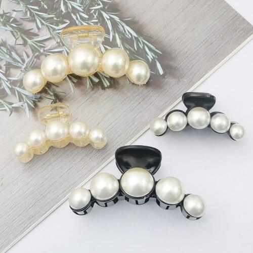 Korean Fashion Pearl Hair Claw Barrettes For Women Girls Metal Geometric Hollow Out Headwear Hair Accessories Crab Hair Clip