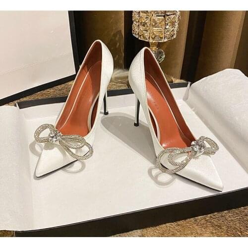 2021 European Wedding Shoes Female White Drill Rhinestone Crystal Stiletto Pointed Bridal Shoes Fashion High Heels 33-43 Size