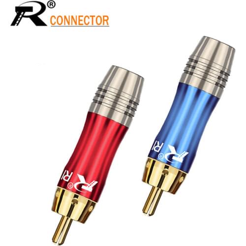 2pairs/4pcs RCA Connector Wire male Plug gold plated audio adapter blue&red pigtail speaker plug for 8MM Cable