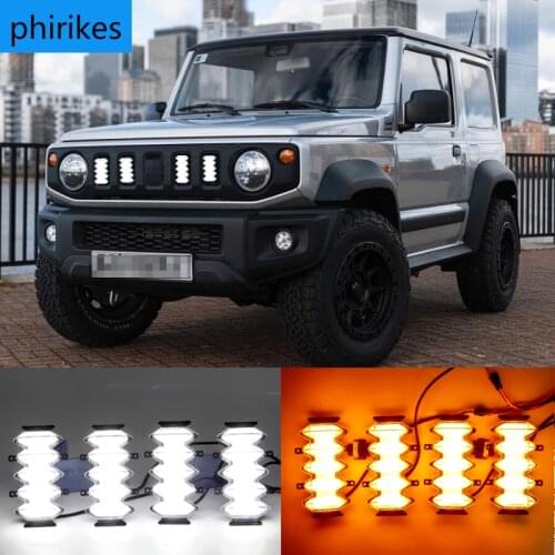 4PCS LED Front Grille Upgrade Lamps Daytime Running Light For Suzuki Jimny 2019 2020 2021 DRL Yellow turn signal