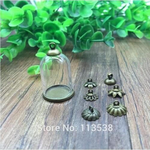 5sets/lot 25*18mm tube glass globe ordinary antique bronze color base beads cap set glass vial bottle pendant jewelry findings