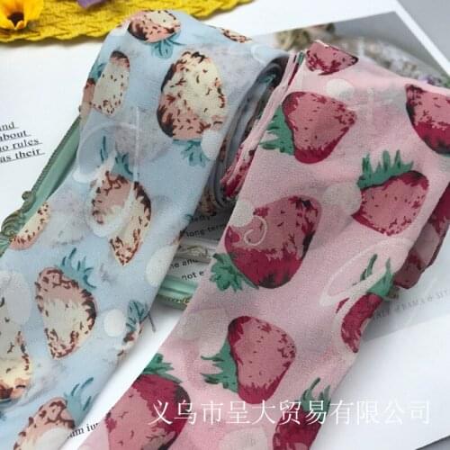 5 yards/lot Strawberry Printed Chiffon Ribbon for DIY Craft Hair Bowknot Accessories Gift Bouquet Packaing Dress Trims