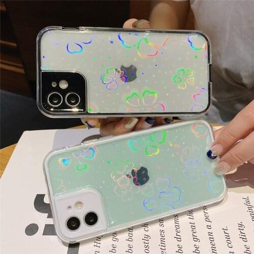 Ottwn Candy Color Laser Flower Phone Case For iPhone 7 8 Plus 11 12 Pro Max X XR XS Max SE 2020 Clear Camera Protection Cover