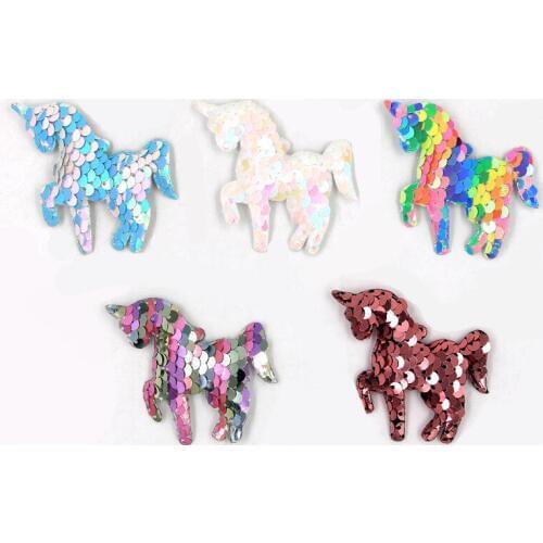 20pcs/lot 5.9*5.6cm Sequin Unicorn Padded Appliques for Children Headwear Hair clip Accessories and Garment Accessories