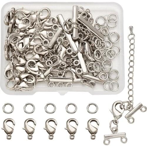 DIY Jewelry Making Kit with Brass Cord Ends Extender Chains and Lobster Claw Clasps Brass Jump Rings and Brass Lobster Claw C