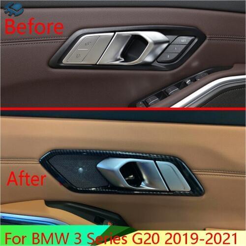 For BMW 3 Series G20 2019-2021 Carbon fiber style Inner Door Handle Cover Catch Bowl Trim Insert Bezel Frame Garnish