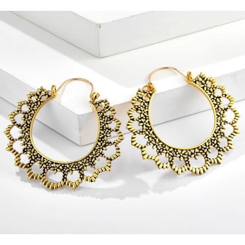 Docona Vintage Antique Sivler Gold Drop Earrings for Women Hollow Geometric Carving Heart Dangle Earrings Jewelry Wholesale 9661