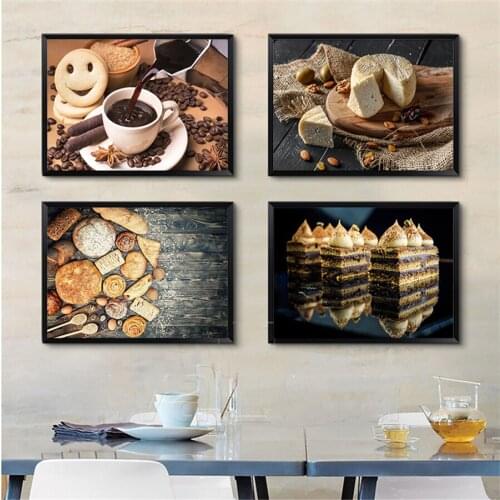 Home Decorative Printed Painting Food Coffee Beans Cake Bread Cheese Wall Artwork Modular Canvas Poster Modern Style Restaurant