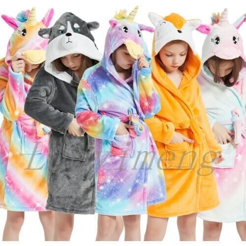 Big Boys Girls Flannel Robes Cartoon Hooded Sleepwear Gown Bathrobe Christmas Pajama Infantil Bath Towel Kids Girls Boys Clothes