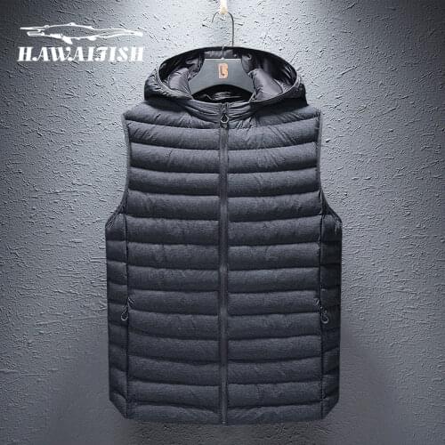 Hawaifish brand mens vest autumn and winter Lightweight down cotton jacket male Korean trend hooded youth warm gilet homme