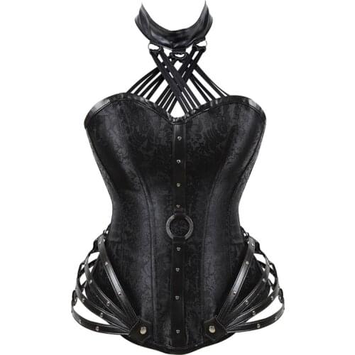 Gothic Corsets Faux Leather Steel Boned Overbust Corset Womens Steampunk Korse Black Red Sexy Punk Bustiers Lace Up Corselet