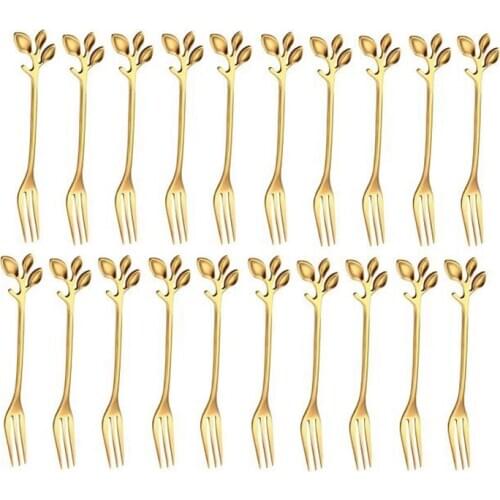 Quality 20Pcs Stainless Steel Flatware Fruit Fork Dinnerware Appetizer Snack Dessert Fork Kitchen Tableware Leaf Shape