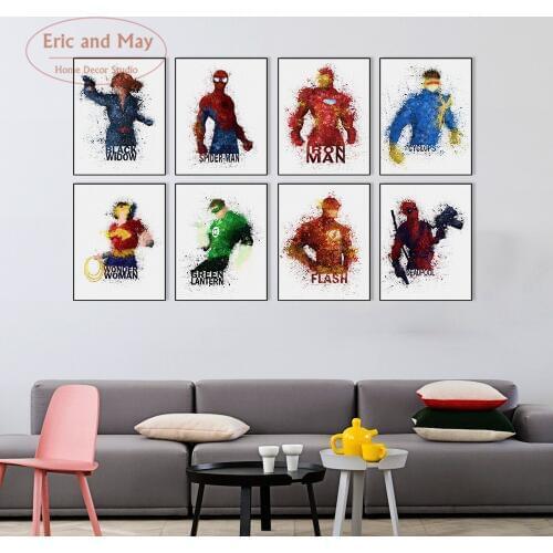 Superheroes Splash Nursery Cotton Canvas Art Print Painting Poster, Wall Pictures For Home Decoration Kids Room Decor No Frame