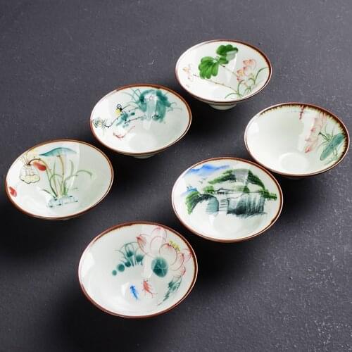 [GRANDNESS] China Porcelain Tea Cup Handpainted Ceramic Cup Set Chinese Kung Fu Teacup Sets Tea Teacup 50ml Bamboo Hat Cup