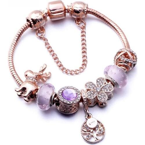 Korea New 2020 Pandora Charm Rose Gold Fortune Tree Pendant Bracelet Female Souvenir Gift for Girlfriend