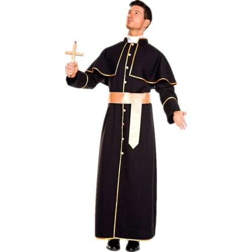 Halloween Man Women Missionary Costume Priest Nun Cross Christian Believer Cosplay Fancy Dress