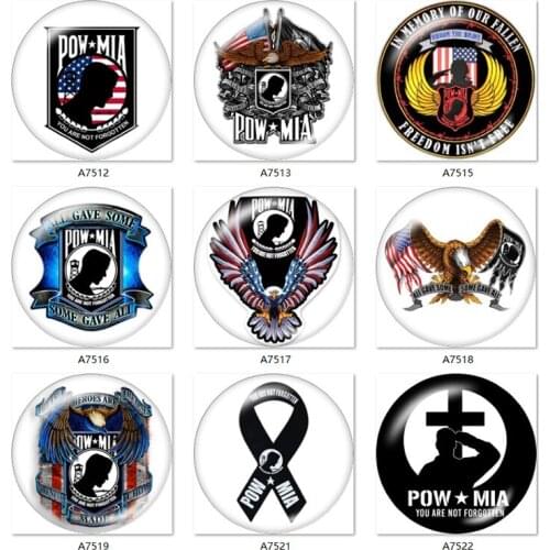 POW MIA 12mm/18mm Round glass cabochon flat back Making findings snap button jewelry A7512