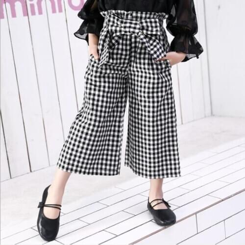 Girls Summer Cotton Shorts Casual Summer Children Clothing Baby Girls Clothes Plaid Bow Wide Leg Shorts 6 8 10 12 14Year