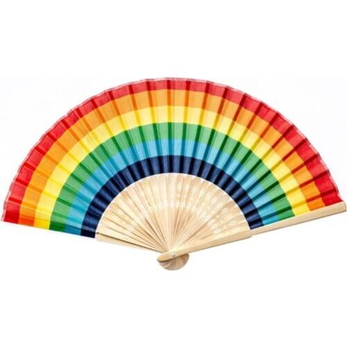 Summer Rainbow Lightweight, foldable compact Handheld Folding Fan for Wedding Party Decoration Festival Dance