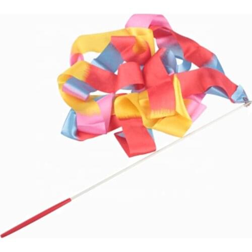 2M/4M Colorful Gym Ribbons Dance Ribbon Rhythmic Art Gymnastic Ballet Streamer Twirling Rod Stick For Gym Training Professional