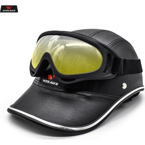 WOSAWE Motorcycle Helmet Retro Personality Removable inner liner Moto Half-helmet Summer Open Face Motocross PU Leather Helmet