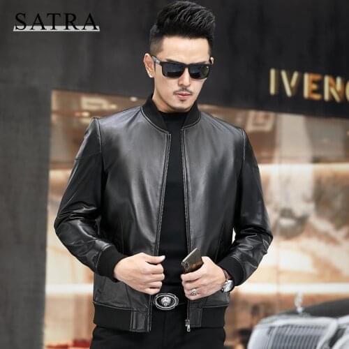 SATRA 2021 New Arrival High Quality Real Leather Jacket Spring Autumn Mens Fashion Sheepskin Jacket,Simple Baseball Jackets