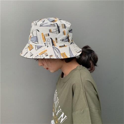 Boats Print Bucket Hat for Women Designer Reversible Cotton Fisherman Cap Men Kpop Summer Panama Sunscreen Hike Fishing Bob Hats