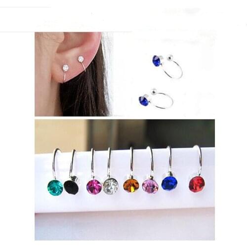 Punk 2 Pcs Silver Plated Inlay 4MM Rhinestone No Hanging U-Shaped Clip Without Pierced Ear Stud Fashion Earrings jewelry Bijoux