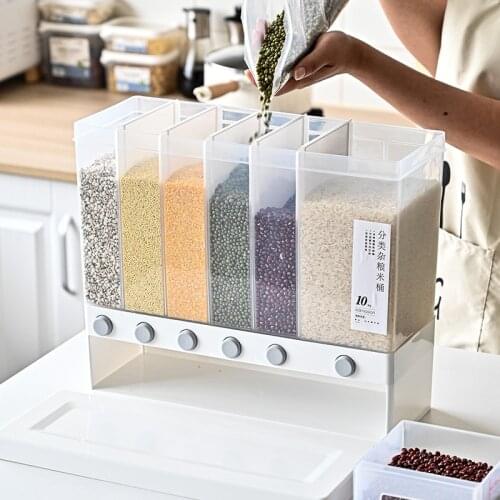PP Food Storage Box Plastic Clear Container Kitchen Crisper Grains Food Storage Tank Cereals Dispenser Metering Rice Cylinder