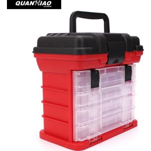 Portable 5 Layer Big Fishing Tackle Box with Plastic Handle Fishing Lure Box Tools Fishing Accessories Case 4 Colors 26*17*26cm