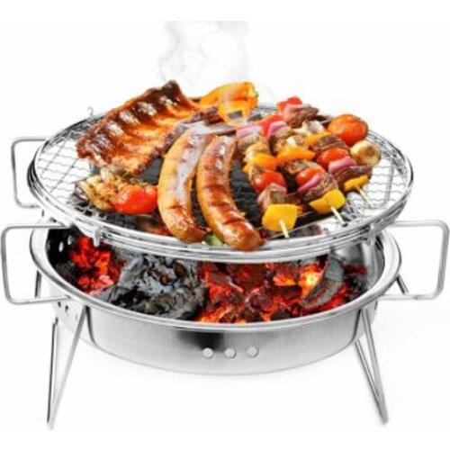 Portable Stainless Steel BBQ Grill Non-stick Surface Folding Barbecue Grill Outdoor Camping Picnic Tool