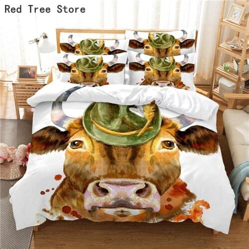 Cattle Cartoon Bedding Duvet Cover Set 3d Digital Printing Bed Linen Animal Design Comforter Covers Bedspread Single King Size