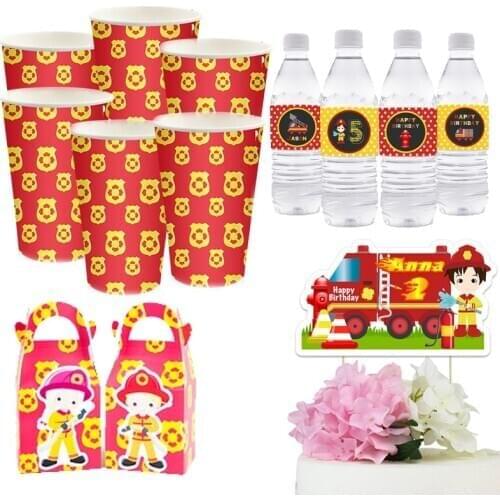 Firefighter Birthday Party Supplies Fire Centerpieces Invitations Straws Disposable Paper Cups Cake Topper Favor Boxes Decor