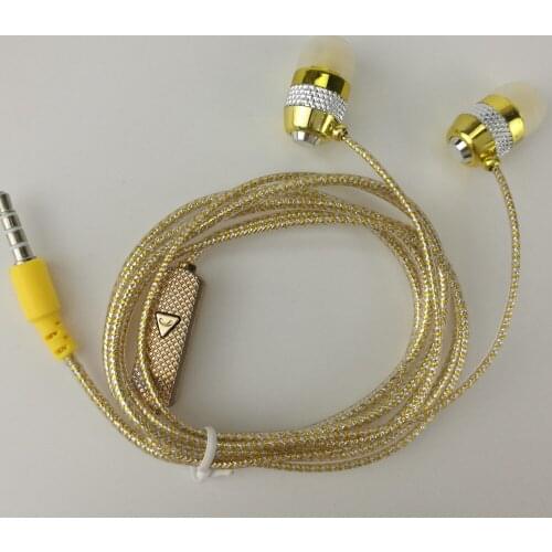 Factory direct deal wholesale shine glitter golden sliver pink earphones earcup headset with microphone mic crystal line 3 Color