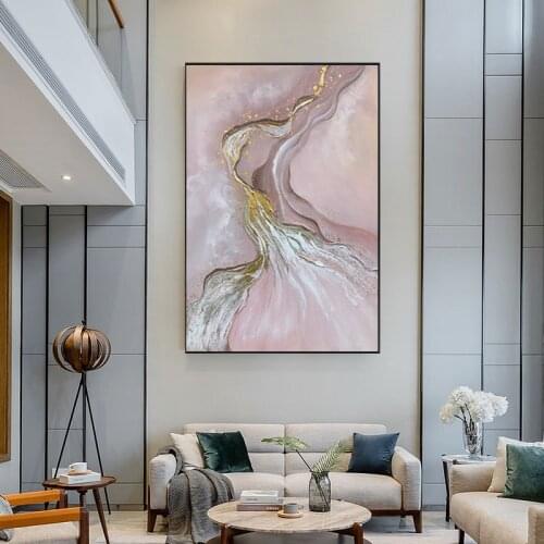 Pink wavy abstract canvas frame geometry, on the wall with art image of the canvas, the design line of the sitting room art