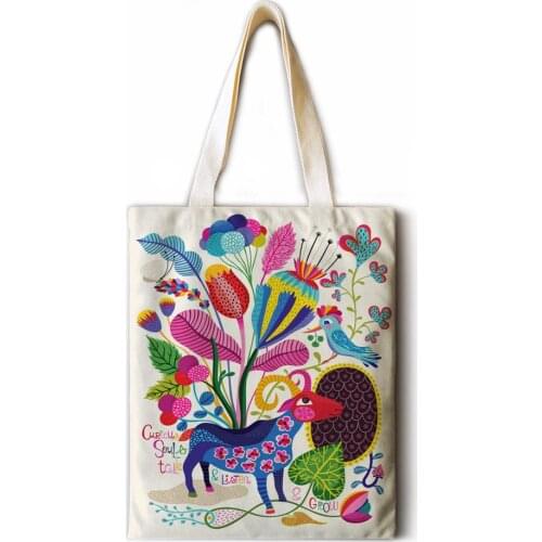 Nordic art illustration ladies shoulder bag cotton and linen shopping bag tote bag high quality foldable handbag