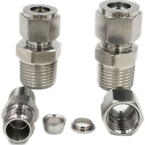SS 304 Stainless Steel Double Ferrule Compression Connector 6mm 8mm 10mm 12mm Tube to 1/8" 1/4" 3/8" 1/2" Male NPT Pipe Fitting