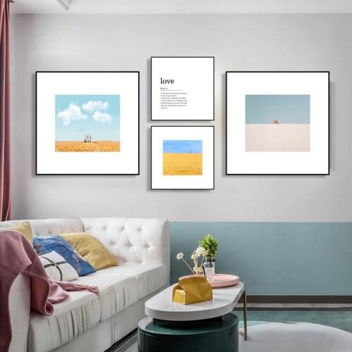 Modern simple wheat field small fresh landscape photography Nordic living room art poster decoration picture core