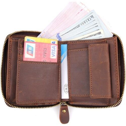 Nesitu Vintage Brown Genuine Leather Mens Wallet With Coin Pocket Crazy Horse Leather Man Purse Credit Card Holder #M8083