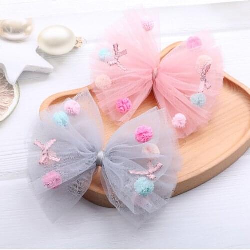 Hairpins Korean Princess Style Colored Fur Ball Net Yarn Lace Side Clip Childrens Girl DIY shoes Hair Accessories Gifts