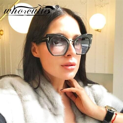 WHO CUTIE 2019 Oversized Cat Eye Sunglasses Women Men Brand Designer Tom Fasion Leopard Plastic Sun Glasses Female Shades OM694B