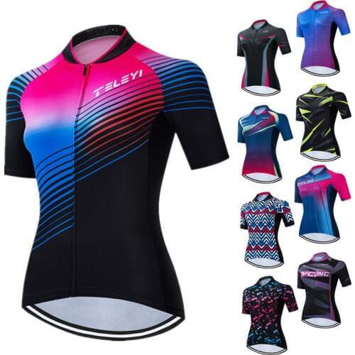 Teleyi Cycling Jersey Women Summer Short Sleeve MTB Bike Jersey Tops Pro Team Bicycle Shirt Road Cycling Wear Maillot Ciclismo
