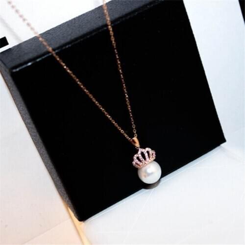 14K Rose Gold 2020 New Round Women Luxury Pearl Necklace Pendants for Women Cute Lady Anniversary Gold Gift Fine Jewelry