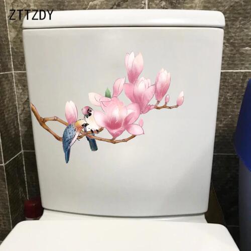 ZTTZDY 21.2*14.5CM Meticulous Flowers And Birds Toilet Sticker Bathroom Decor Home Wall Decal T2-0656