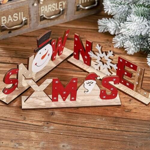 1pc Xmas Noel Snow Wooden Letter Table Ornaments Santa Claus Snowman Snowflakes Pattern New Year Christmas Craft Decoration
