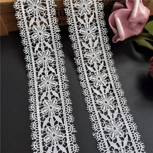 2yard Soluble White Eyelash Flowers Embroidered Lace Trim Ribbon Fabric Sewing Craft For Costume Wedding Dress Decoration 4cm