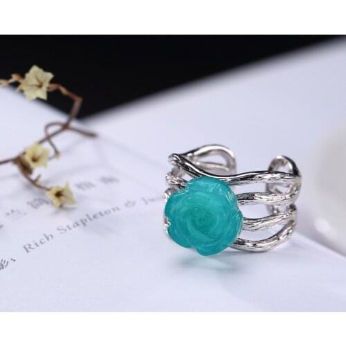 2018 Real Anel Feminino Rose S925 Sterling Mosaic Of Tianhe Stone Roses Circle Korean And Japanese Open Lady Ring Wholesale