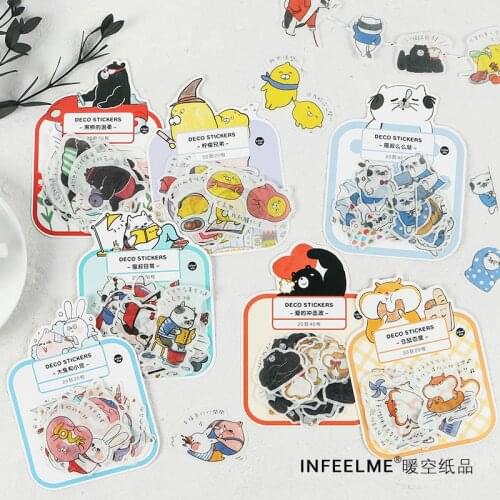 40pcs Kawaii Stationery Sticker Set Naughty Cat Family Cute Scrapbooking Planner Album Diary Hournal Decorative Label For Kids