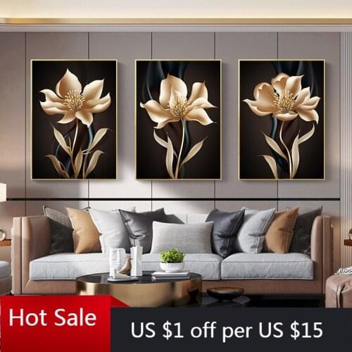 Abstract Black Golden Flower Wall Art Canvas Painting Nordic Prints Modern Wall Pictures for Posters Aesthetic Room Decorative
