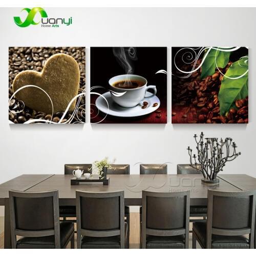 3 Panel Abstract Coffee Canvas Art Painting Home Decor Still Life Hot Coffee Canvas Art Painting Pictures For Kitchen Unframed